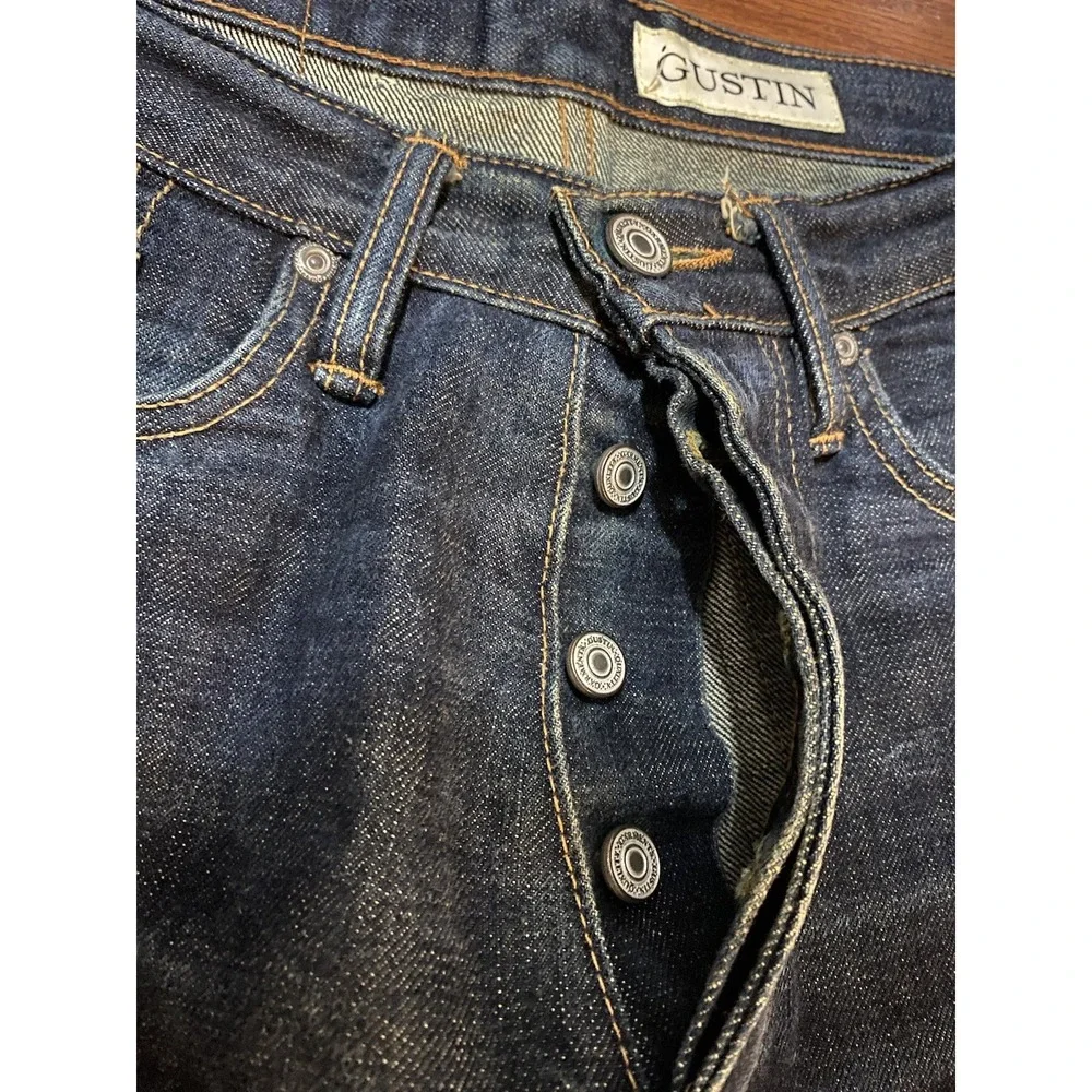 Gustin‎ Selvedge Jeans 32 (31x34) Straight Raw Blue Denim USA Made 116699